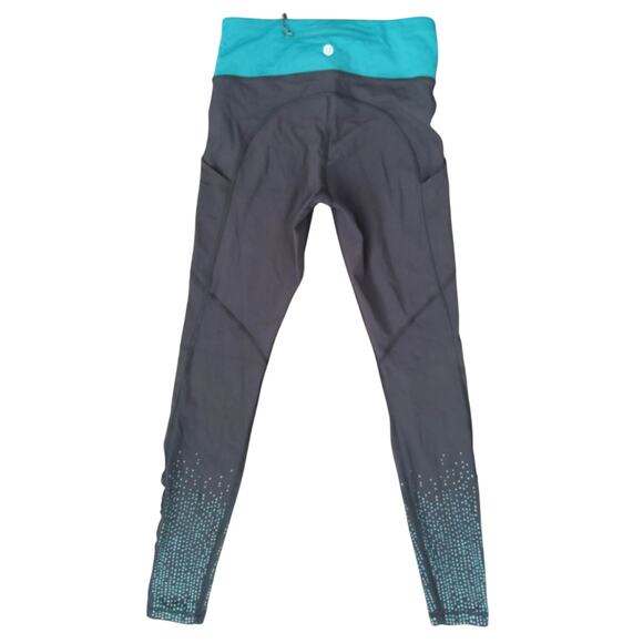 Lululemon leggings speed up lights out black teal eyelet lzip pocket side size 4 - Picture 2 of 6